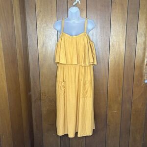 Next Beachwear Dress Women 16 Mustard‎ Linen Blend Boho Cottagecore Resort Vacay